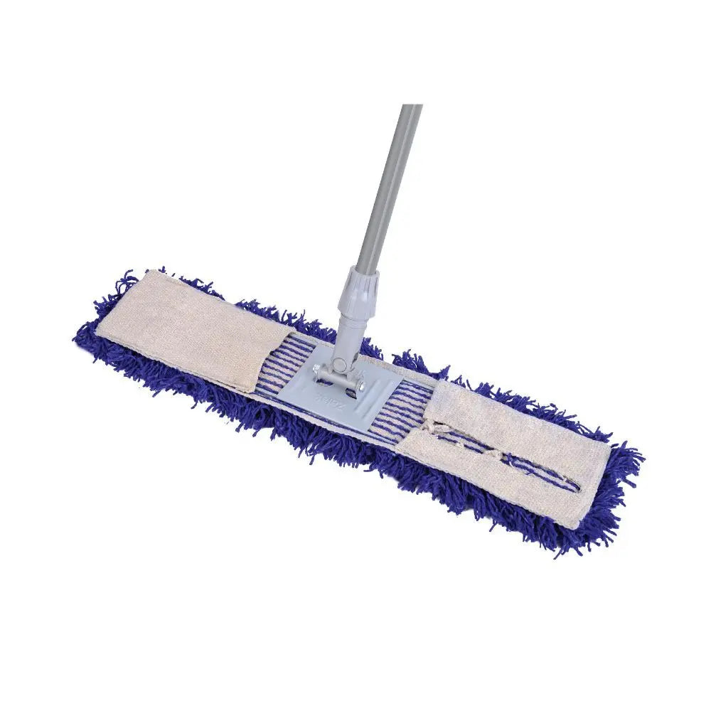 W24 - Wave Dry Mop With Blue Woolen Refill + Non Foldable MS Frame, 24" ( 60cm )